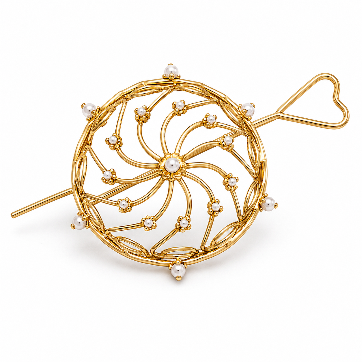 Gold Sunburst Hair Bun Cage with Pearls ✨ Heart Hair Stick Pin ✨Wedding Updo Holder ✨ Unique Gift for Her