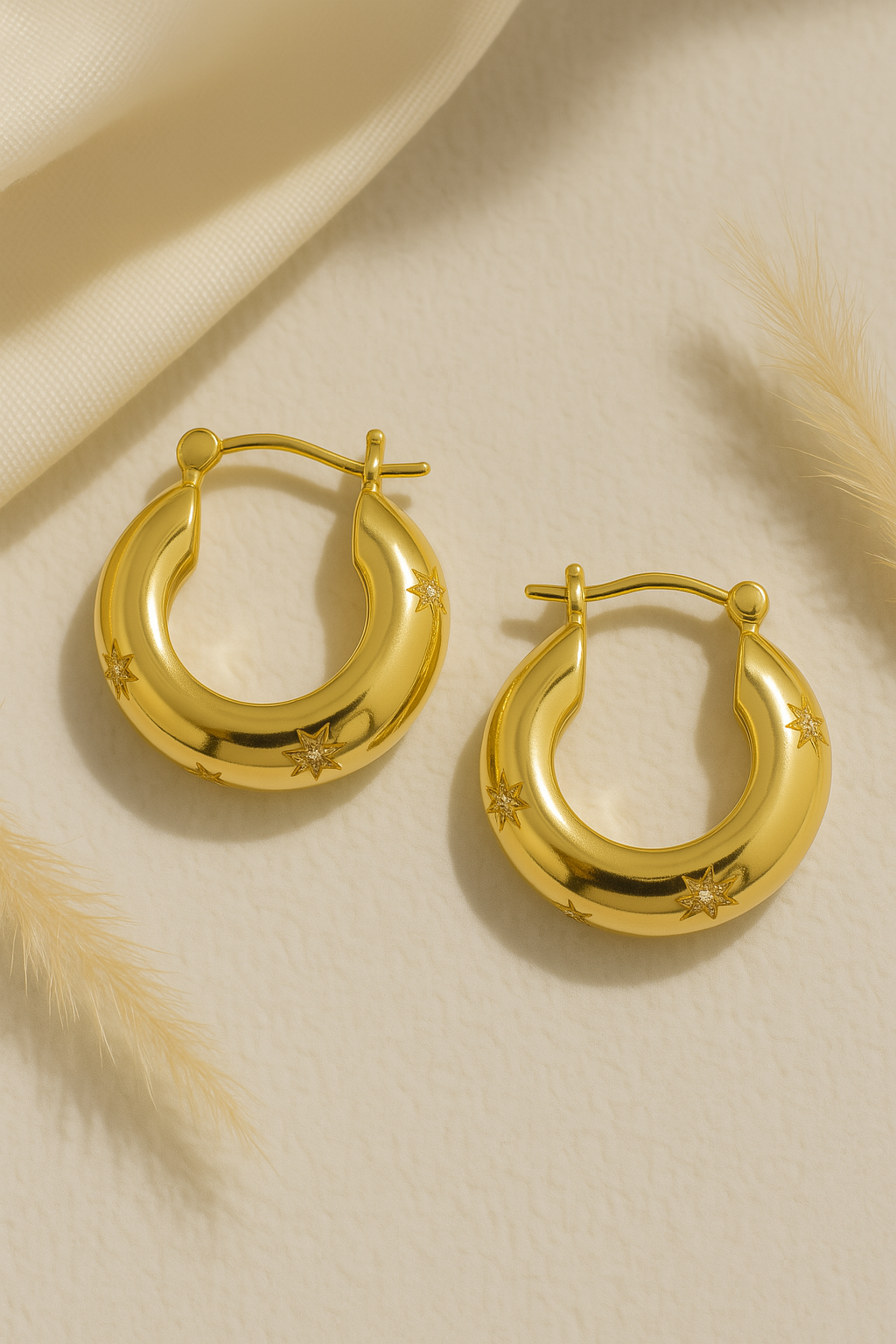Korean Gold-Plated Hoop Earrings with Jerken Stone