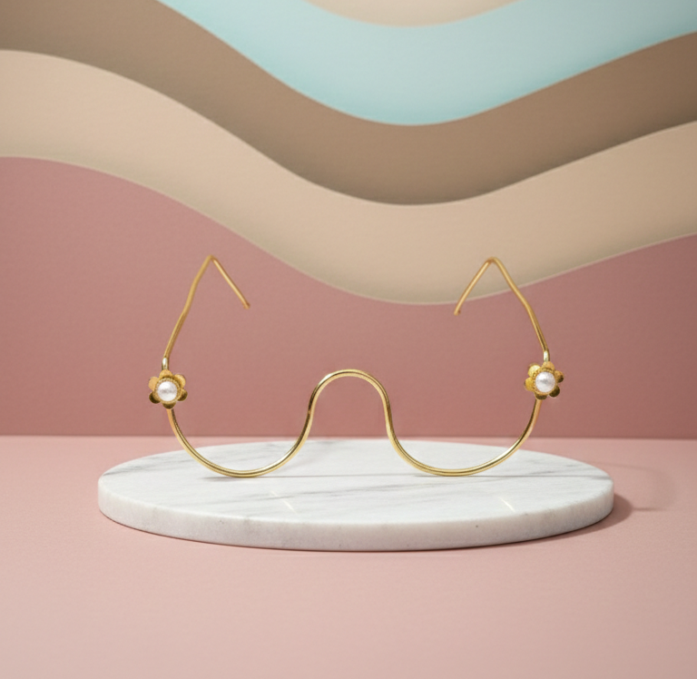 Gold Plated Flower Pearl Face Goggle for Women | Bridal Face Jewellery Frame | Fashion Wedding Festive Face Accessory