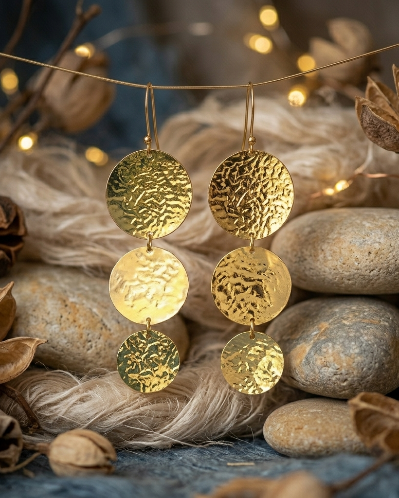 Gold Disc Drop Earrings | Hammered Coin Earrings | Statement Dangle Earrings for Women