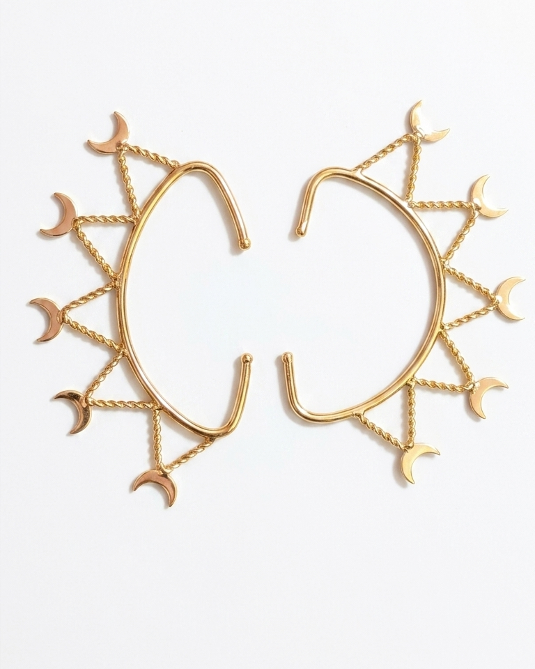 Gold Crescent Moon Ear Cuff π | Celestial Ear Wrap Earrings β¨ | Boho Statement Ear Climber, No Piercing Jewelry