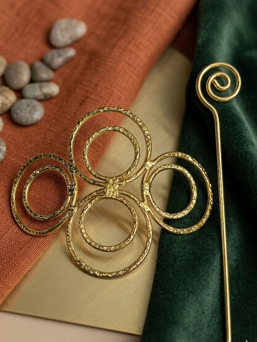 Gold Geometric Hair Slide – Hammered Interlocking Circle Hair Pin – Minimalist Boho Barrette