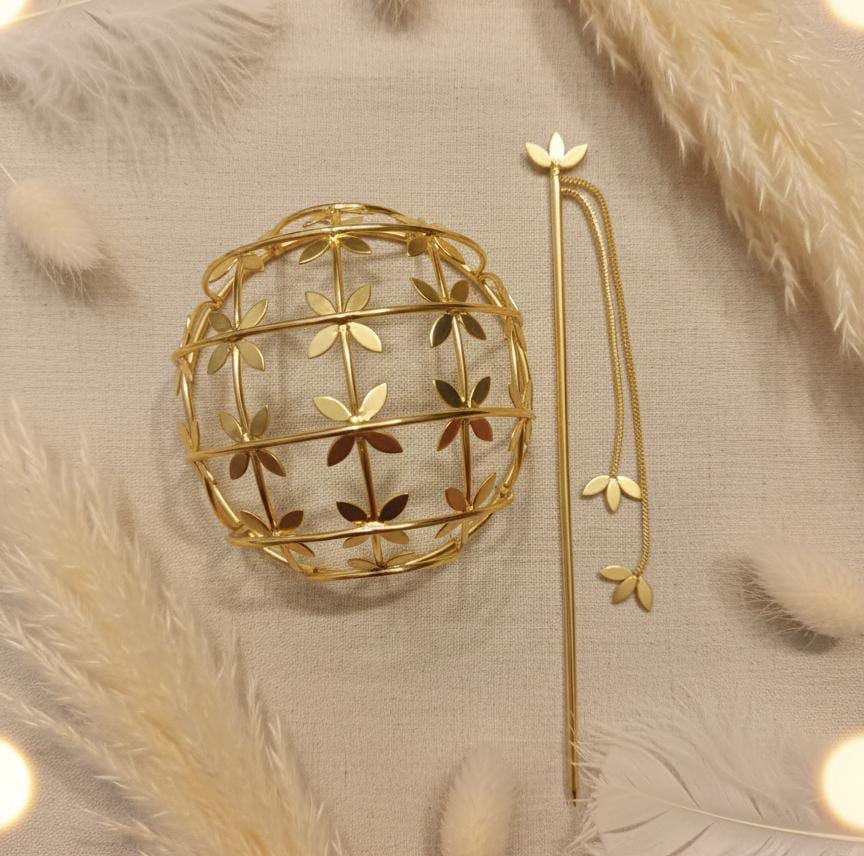 Gold Plated Floral Hair Bun Cage for Women