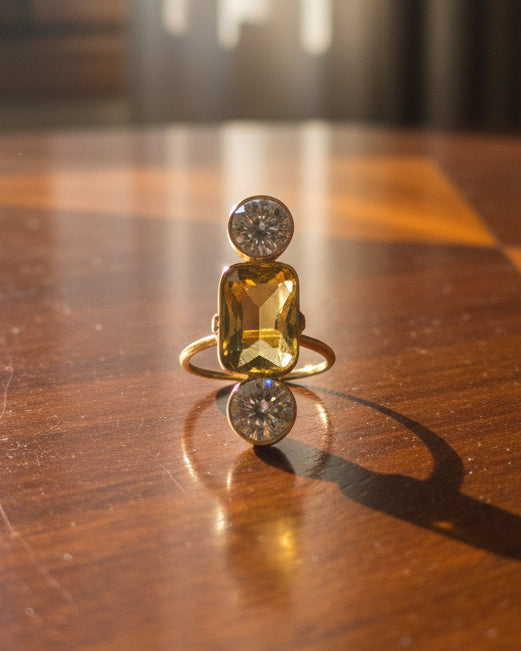 Multicolor Rectangle Ring • Gold Three Stone Statement Ring • Emerald Cut Gemstone Ring • Art Deco Inspired Jewelry • Elegant Gift for Her • Minimalist Gold Band Ring