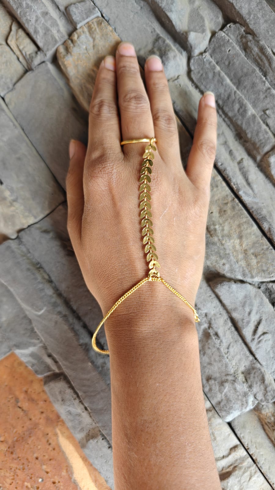 Leaf Hand Chain Bracelet • Finger Bracelet with Ring Adjustable