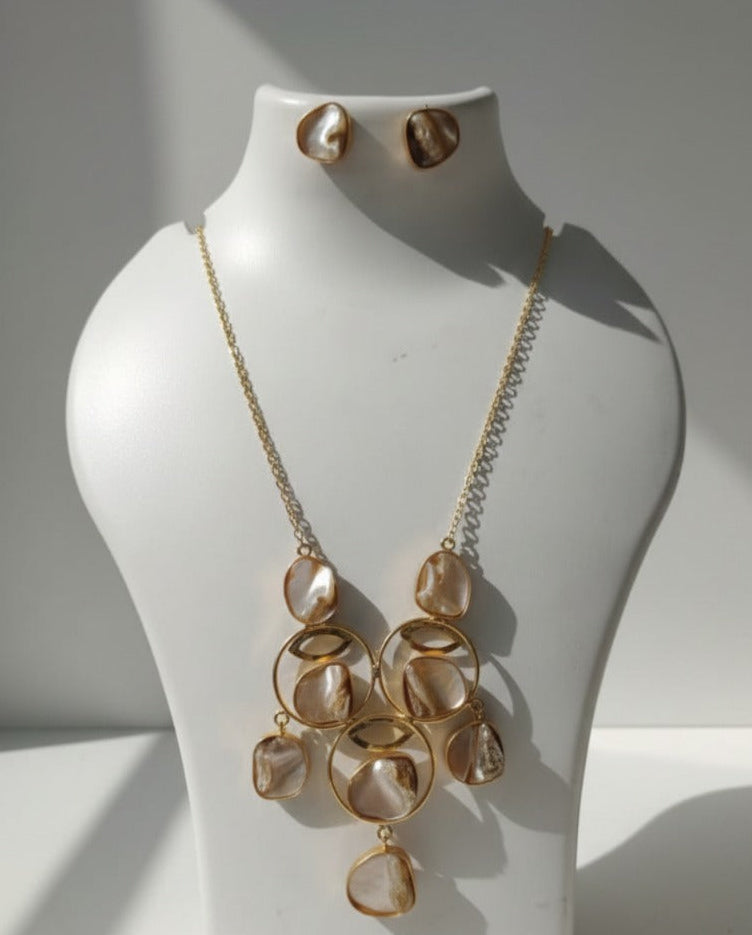 Gold Geometric Statement Jewelry Set – Artisan Dangle Earrings and Necklace Ensemble