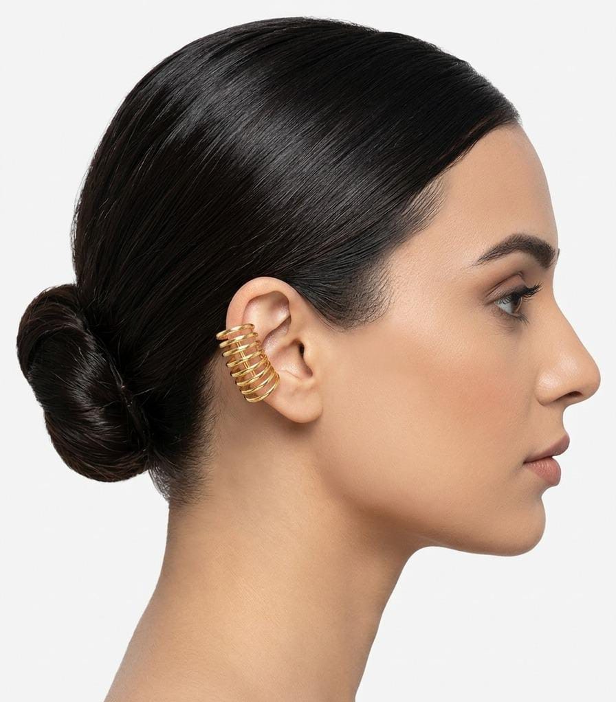 Ribbed Gold Ear Cuff – Chunky Non-Pierced Statement Earpiece & Cartilage Wrap