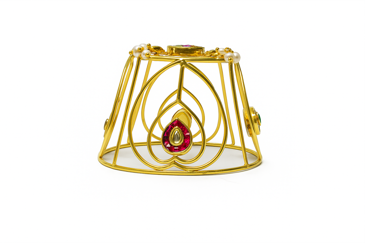 Gold Plated Hair Bun & Stick with Red Kundan & Pearls