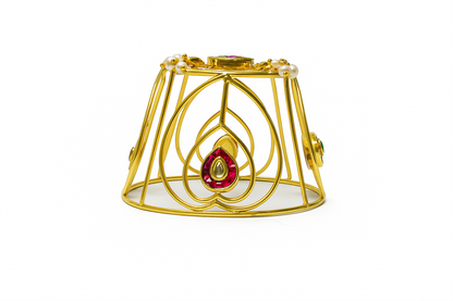 Gold Plated Hair Bun & Stick with Red Kundan & Pearls
