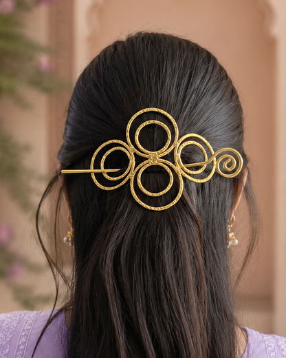 Gold Geometric Hair Slide – Hammered Interlocking Circle Hair Pin – Minimalist Boho Barrette