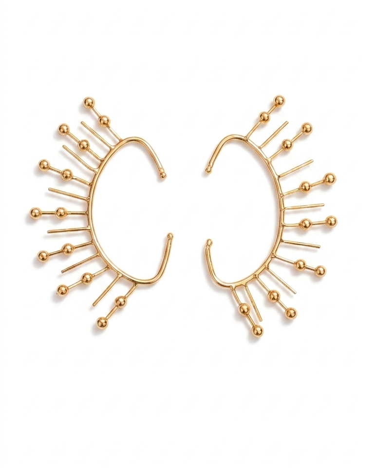 Gold Round  Beaded Ear Cuff ✨ | Minimalist Ear Wrap Earrings 🌟 | Modern No Piercing Ear Climber, Chic Statement Jewelry