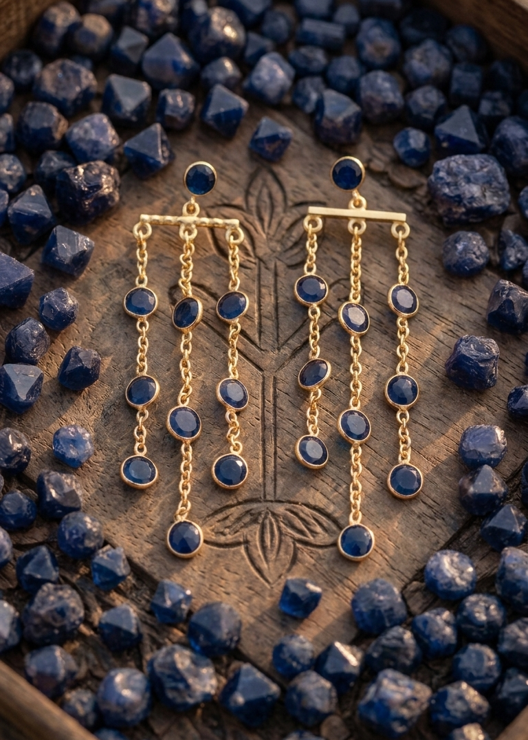 Chain Drop Stone Earrings ❤️ | Gold Plated Dangle Earrings with Multi Stone Tassels ✨ | Statement Party, Wedding Jewelry