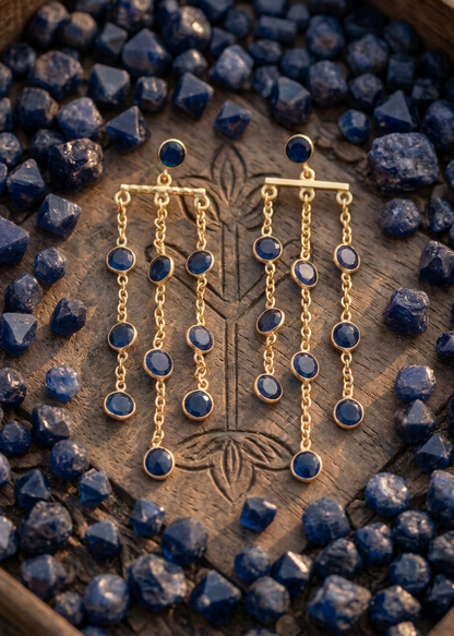 Chain Drop Stone Earrings ❤️ | Gold Plated Dangle Earrings with Multi Stone Tassels ✨ | Statement Party, Wedding Jewelry