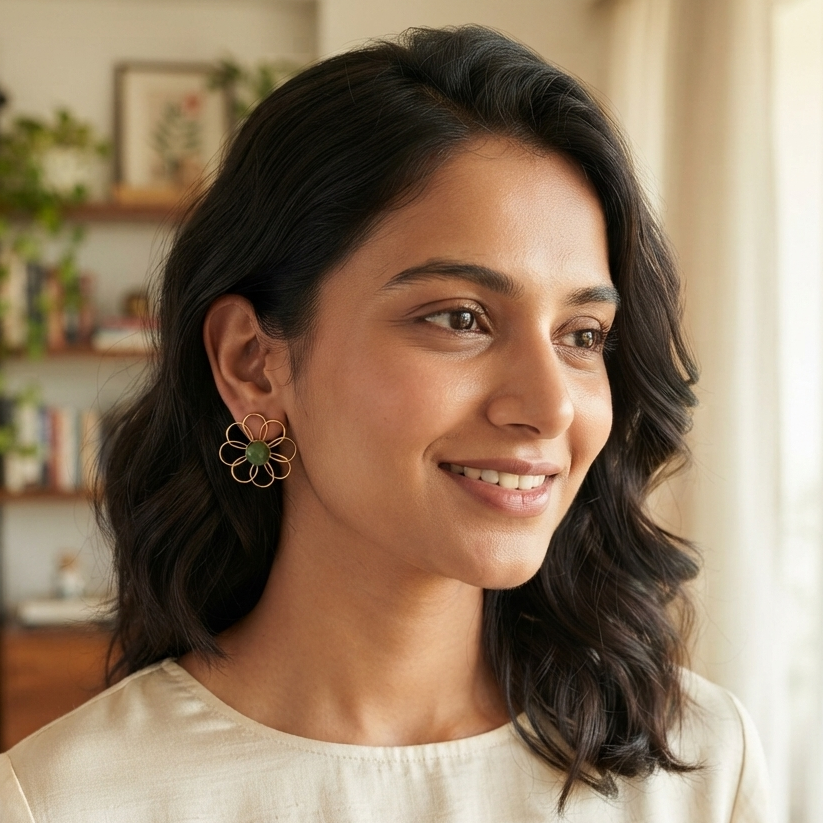 Gemstone Flower Stud Earrings – Gold Wire Petal Statement Earrings & Floral Jewelry