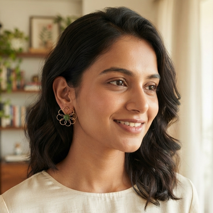 Gemstone Flower Stud Earrings – Gold Wire Petal Statement Earrings & Floral Jewelry