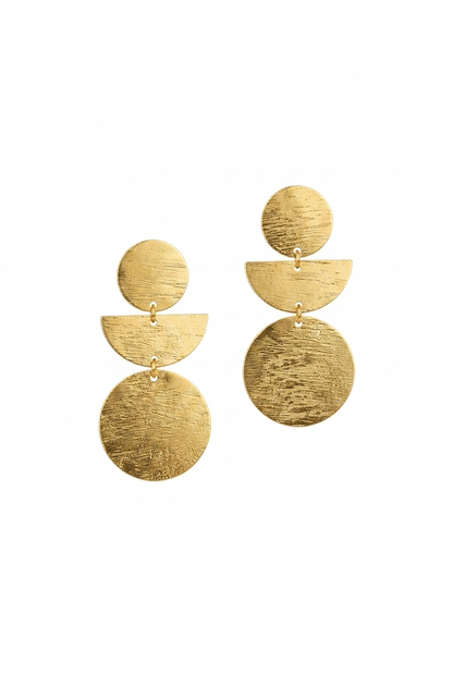 Gold Geometric Drop Earrings • Hammered Brass Dangle Earrings