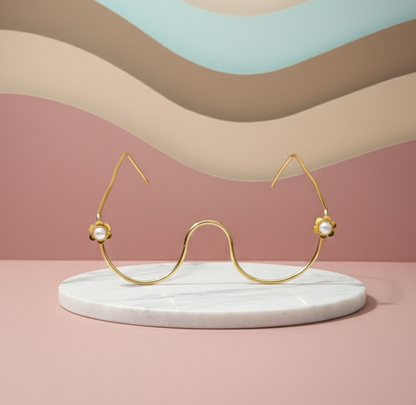 Gold Plated Flower Pearl Face Goggle for Women | Bridal Face Jewellery Frame | Fashion Wedding Festive Face Accessory