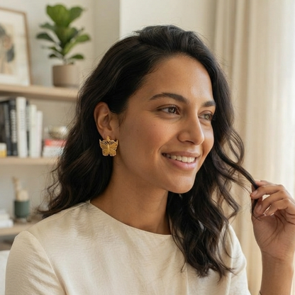 Gold Filigree Butterfly Statement Stud Earrings – Open-Work Botanical & Nature-Inspired Jewelry
