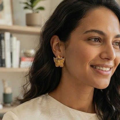 Gold Filigree Butterfly Statement Stud Earrings – Open-Work Botanical & Nature-Inspired Jewelry