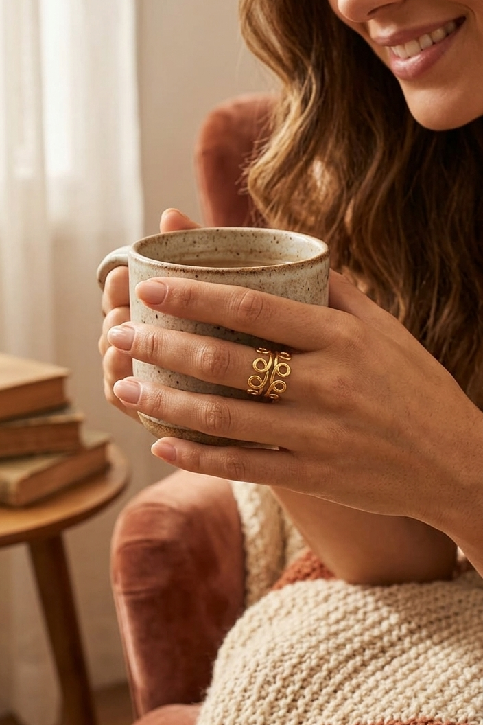 Gold Swirl Statement Ring • Abstract Wire Loop Ring • Minimalist Gold Band