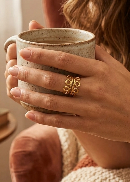 Gold Swirl Statement Ring • Abstract Wire Loop Ring • Minimalist Gold Band