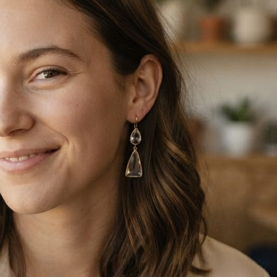 Minimalist Clear Crystal Drop Earrings – Gold-Tone Double Teardrop Dangle Jewelry