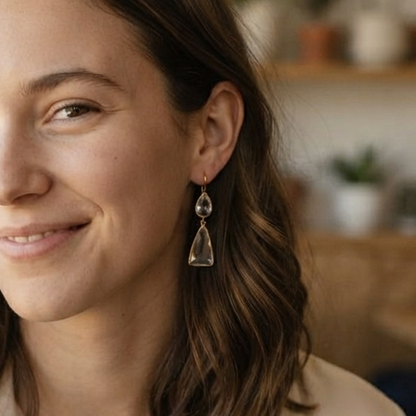 Minimalist Clear Crystal Drop Earrings – Gold-Tone Double Teardrop Dangle Jewelry