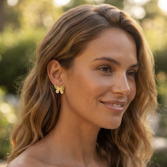 Dainty Gold Butterfly Stud Earrings – Minimalist Nature-Inspired Gold Studs for Her