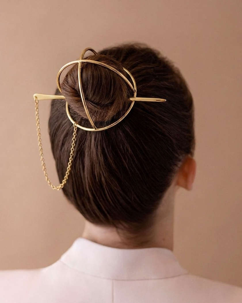 Gold Geometric Bun Hair Pin| Minimalist Hair Stick| Modern Bun Holder