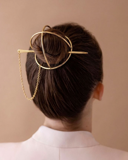 Gold Geometric Bun Hair Pin| Minimalist Hair Stick| Modern Bun Holder
