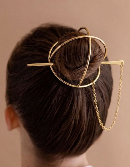 Gold Geometric Bun Hair Pin| Minimalist Hair Stick| Modern Bun Holder