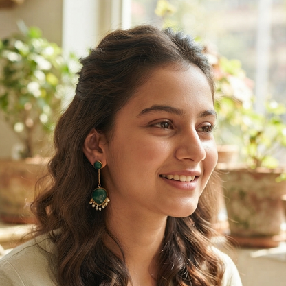 Gemstone Drop Earrings – Gold Plated Beaded Dangle Earrings with Pearl Accents