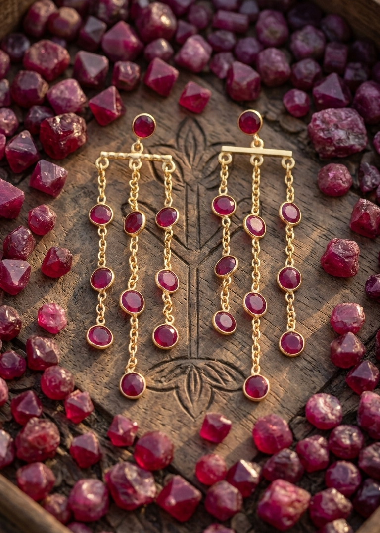 Chain Drop Stone Earrings ❤️ | Gold Plated Dangle Earrings with Multi Stone Tassels ✨ | Statement Party, Wedding Jewelry