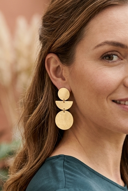Gold Geometric Drop Earrings • Hammered Brass Dangle Earrings