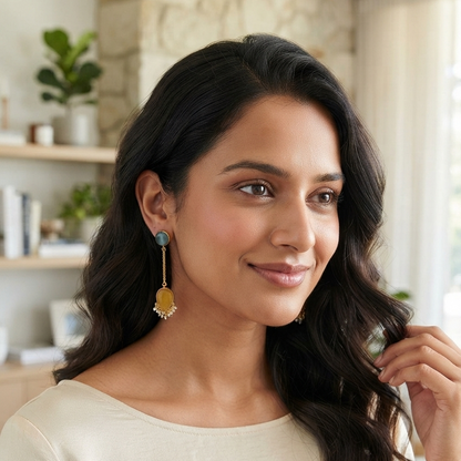 Gemstone Drop Earrings – Gold Plated Beaded Dangle Earrings with Pearl Accents