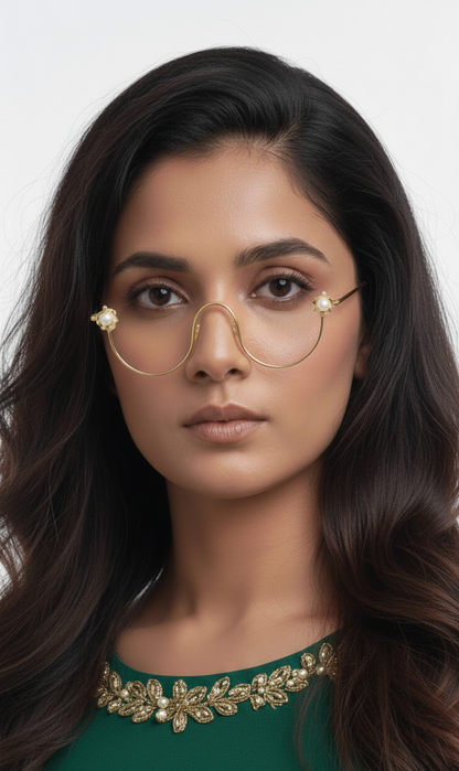 Gold Plated Flower Pearl Face Goggle for Women | Bridal Face Jewellery Frame | Fashion Wedding Festive Face Accessory