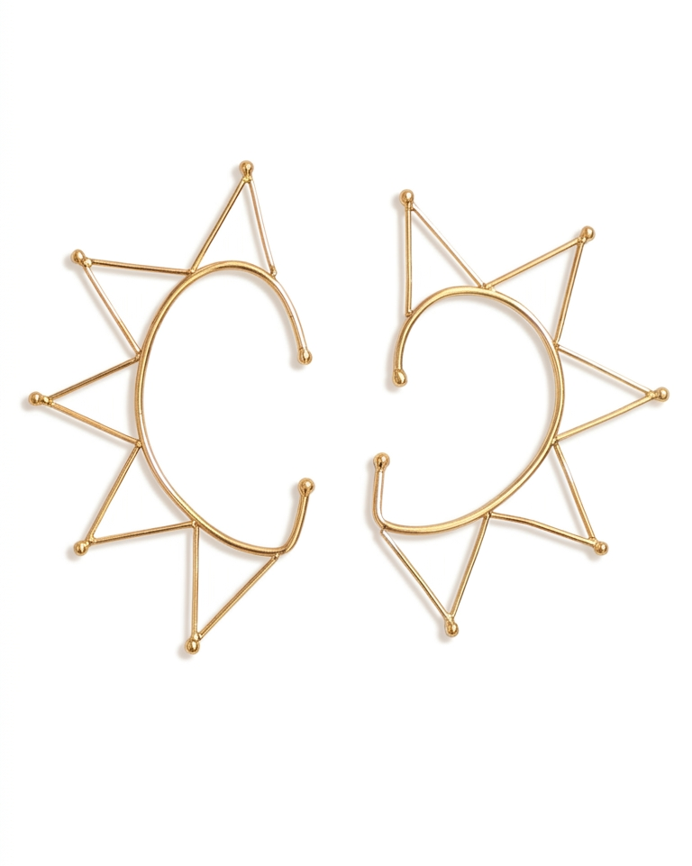 Gold Geometric Star Ear Cuff ⭐ | Minimal Wire Ear Wrap Earrings ✨ | Modern Statement No Piercing Jewelry, Boho Chic
