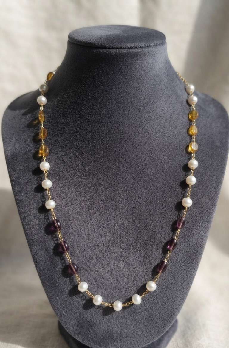 Pearl & Gemstone Mala Necklace – Spiritual Meditation Jewelry & Long Beaded Rosary Style