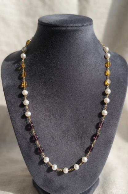 Pearl & Gemstone Mala Necklace – Spiritual Meditation Jewelry & Long Beaded Rosary Style