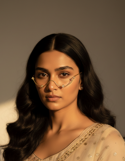 Gold Plated Minimal Face Goggle for Women | Fashion Face Frame Jewellery
