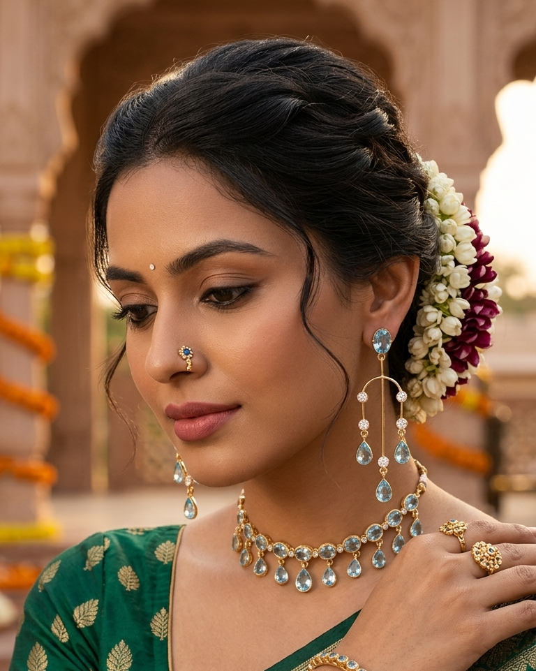 Gold Plated Ruby Red Stone Dangle Earrings for Women