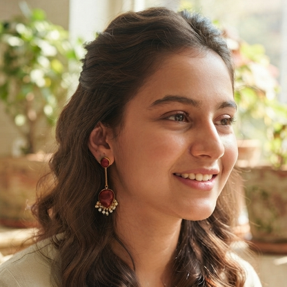 Gemstone Drop Earrings – Gold Plated Beaded Dangle Earrings with Pearl Accents