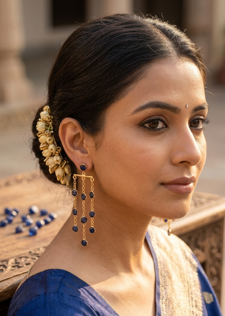 Chain Drop Stone Earrings ❤️ | Gold Plated Dangle Earrings with Multi Stone Tassels ✨ | Statement Party, Wedding Jewelry