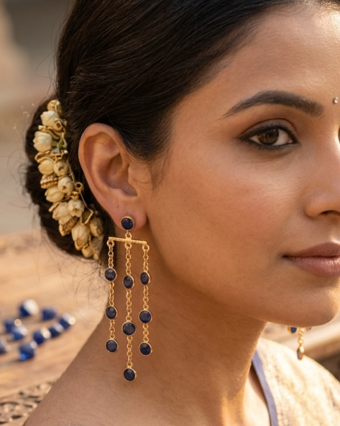 Chain Drop Stone Earrings ❤️ | Gold Plated Dangle Earrings with Multi Stone Tassels ✨ | Statement Party, Wedding Jewelry