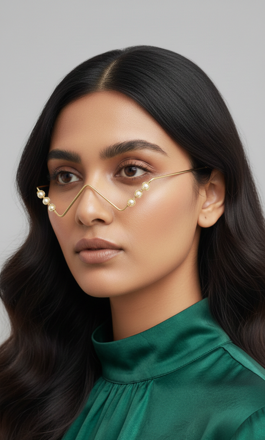 Gold Plated Floral Face Goggle for Women | Wave Design Face Frame Jewellery