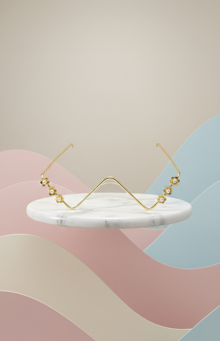 Gold Plated Floral Face Goggle for Women | Wave Design Face Frame Jewellery