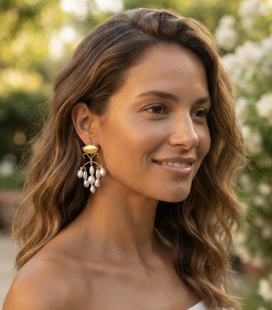 Baroque Pearl Chandelier Earrings – Gold Artisan Statement Dangle Jewelry