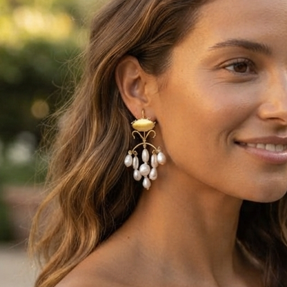Baroque Pearl Chandelier Earrings – Gold Artisan Statement Dangle Jewelry