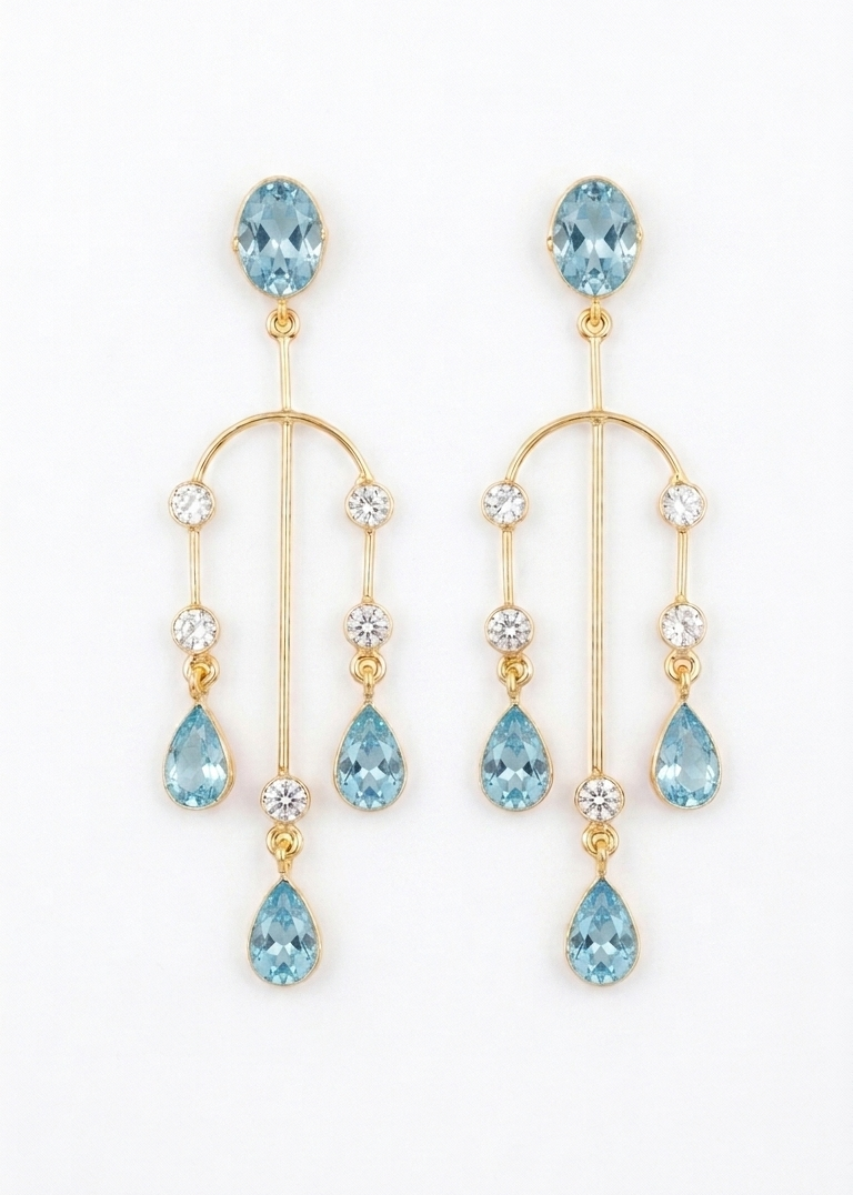 Gold Plated Ruby Red Stone Dangle Earrings for Women