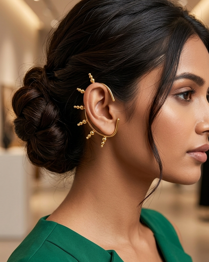 Gold Beaded Ear Cuff ✨ | Minimalist Ear Wrap Earrings 🌟 | Modern No Piercing Ear Climber, Chic Statement Jewelry